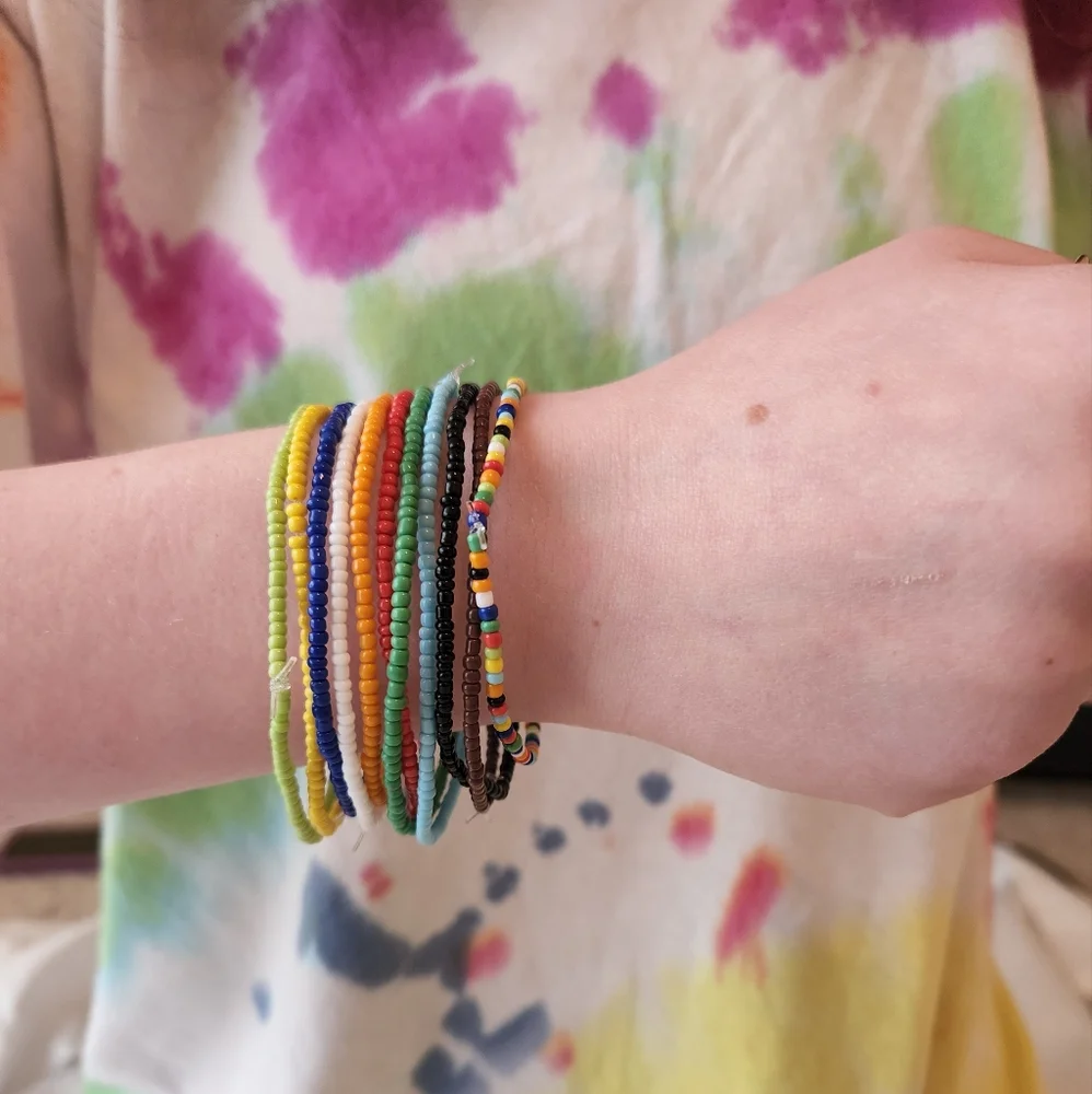 Handmade Seed Bead Bracelet Stack of 11 - Picture 1 of 6